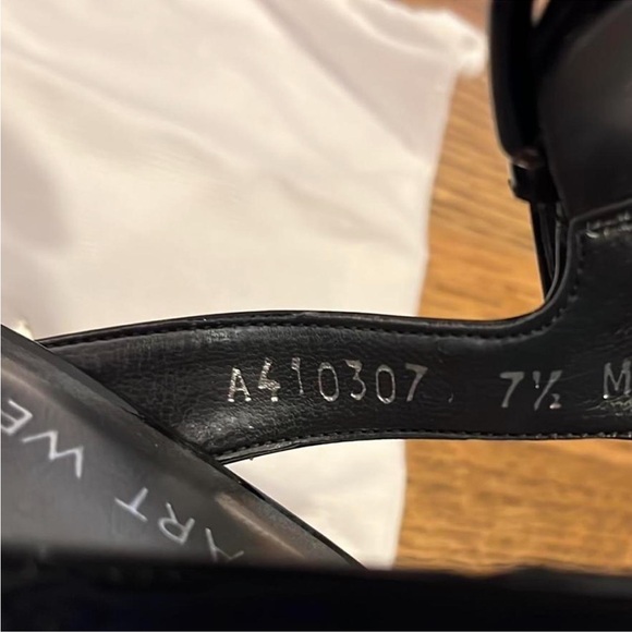 New In Box Stuart Weitzman “Real Deal” black patent leather platform sandals 7.5 - Picture 6 of 9